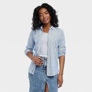 Women's Linen Long Sleeve Collared Button-Down Shirt - Universal Thread - XS